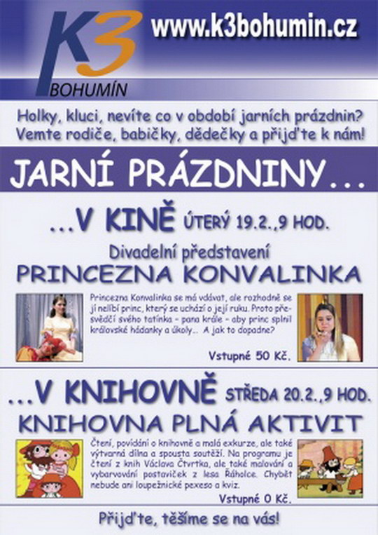Děti mohou o jarních prázdninách do kina, knihovny i na bazén