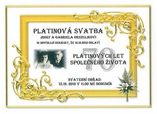 Manželé Orszulíkovi z Bohumína si po 70 letech znovu řeknou své „ano“