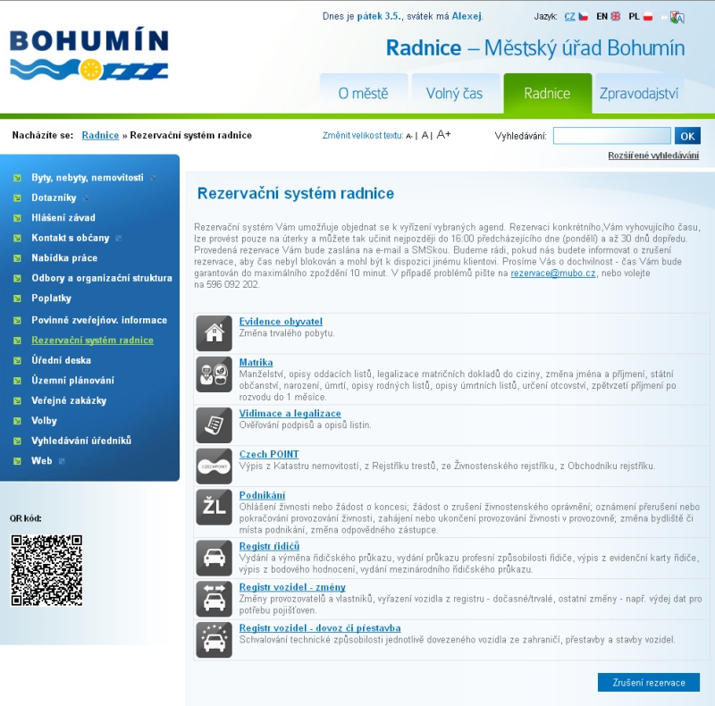 O rezervační systém radnice v Bohumíně byl zájem hned po jeho spuštění