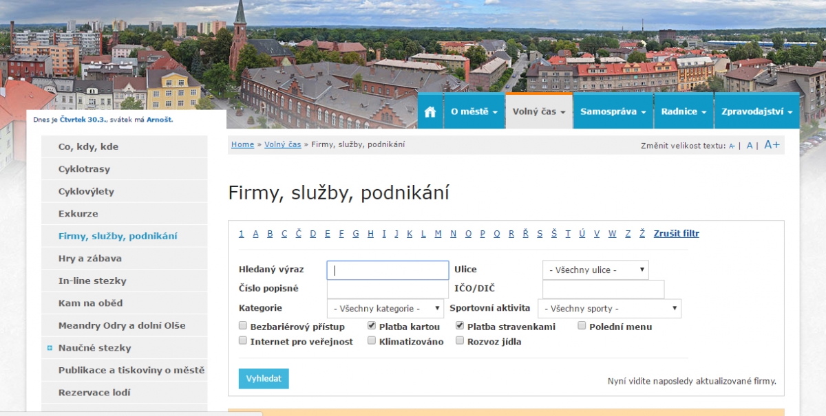 Hromadná aktualizace databáze Firmy, služby, podnikání