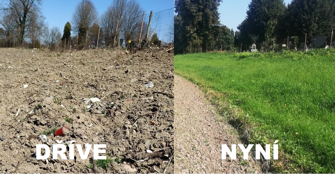 Skládku za hřbitovním plotem dalo město vybagrovat a plochu zatravnit